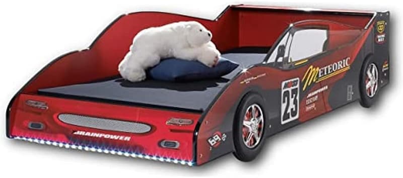LED Rennauto-Bett für Kinder, 90 x 200 cm, rot-schwarz