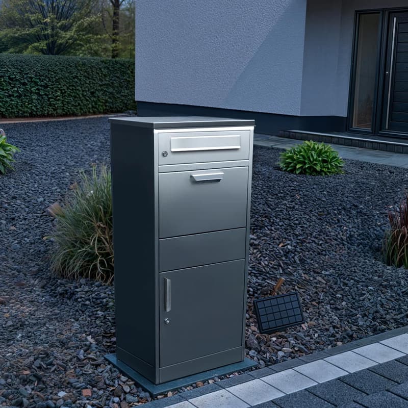Metzler Paketbox XXL mit LED Beleuchtung – rostfrei & massiv, Graualuminium