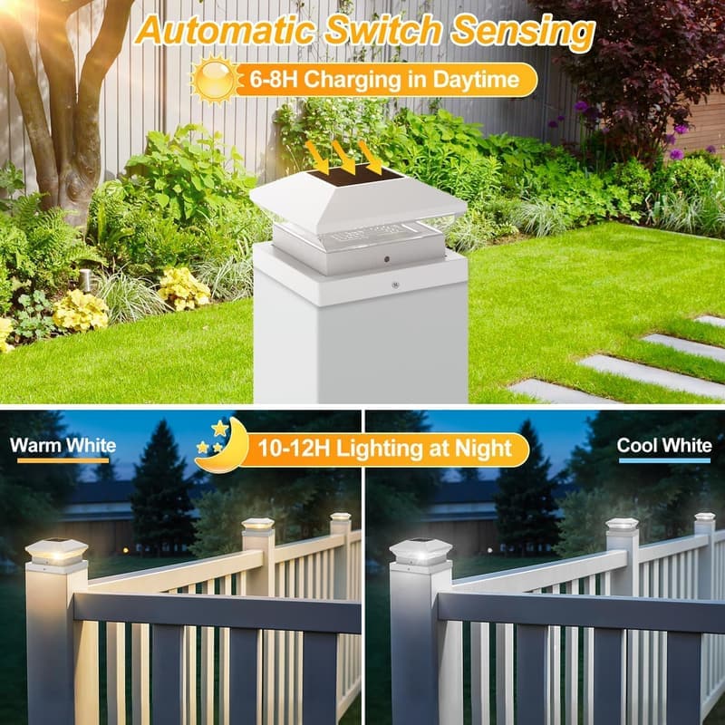 Solar Zaunpfostenleuchten für Außen - Wasserdichte Gartendeko (4 Stück)