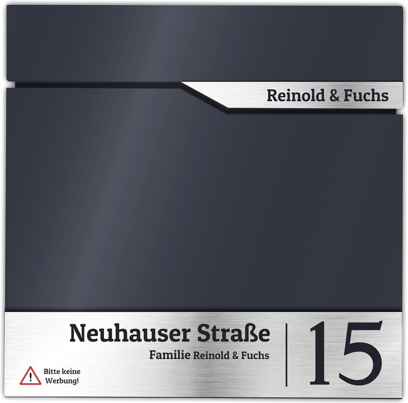 Personalisierbarer Wandbriefkasten mit Zeitungsfach aus Edelstahl V2A