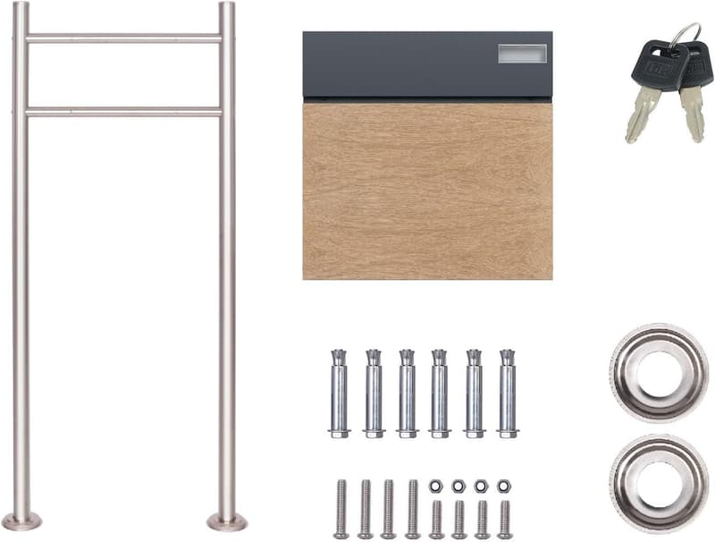 Freistehender SCHARTEC Holz-Design Briefkasten mit Edelstahlfüßen