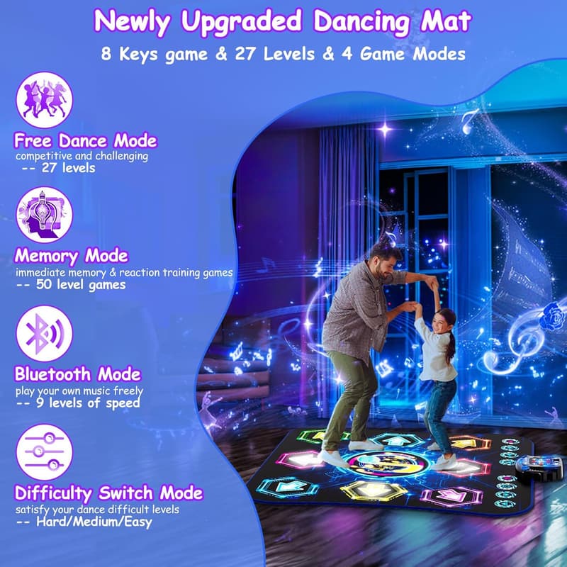 Tanzmatte mit Bluetooth und 8 LED-Lichtern für Kinder ab 3 Jahren