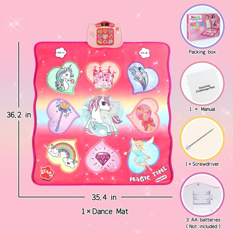 Einhorn Tanzmatte mit LED und Musik für Kinder von 3 bis 8 Jahren