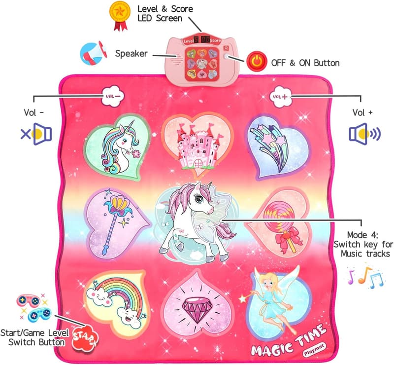Einhorn Tanzmatte mit LED und Musik für Kinder von 3 bis 8 Jahren