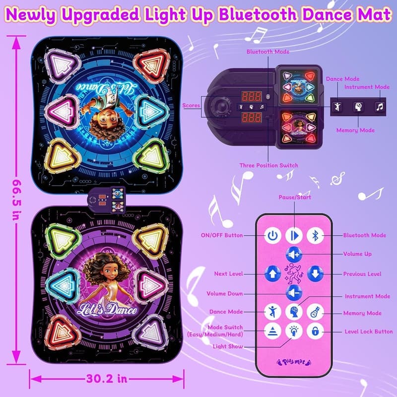 Elektronisches Tanzpad für Kinder – Bluetooth, 5 Spielmodi, 2 Spieler
