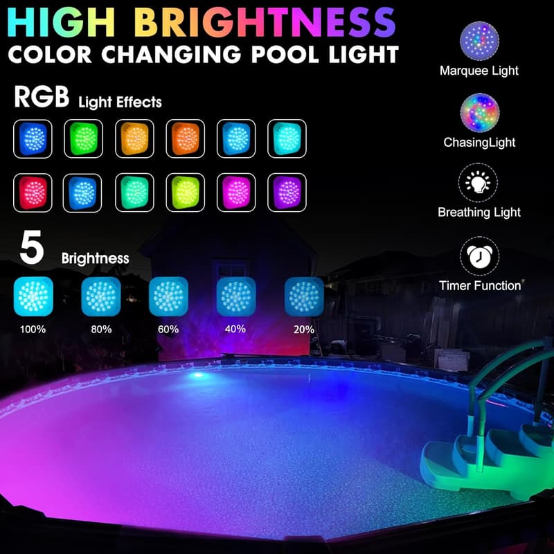 LED Poolbeleuchtung mit Fernbedienung - Unterwasserlicht für Aufstellpools