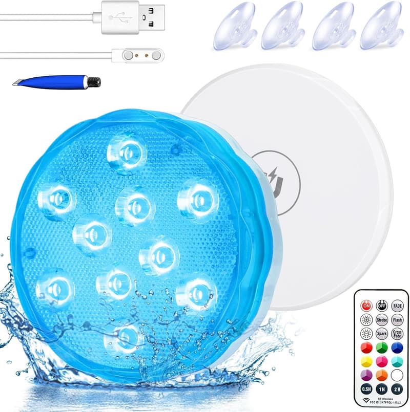 Wiederaufladbare LED Poolbeleuchtung mit Fernbedienung für Deko