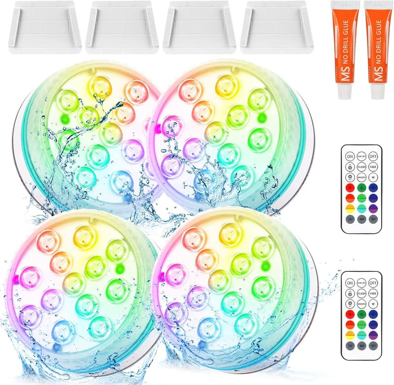 LED Poolbeleuchtung mit Fernbedienung - 4er Set, wasserdicht IP68