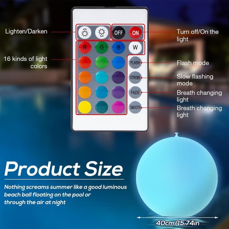 Aufblasbare LED Poollichter mit Fernbedienung - 16 Farben, 2er Set