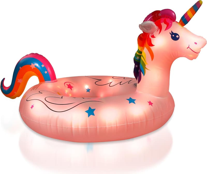 Aufblasbarer Regenbogenpferd Poolschwimmer mit Farbwechsel-Lichtern für Kinder