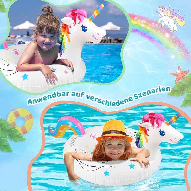 Aufblasbarer Regenbogenpferd Poolschwimmer mit Farbwechsel-Lichtern für Kinder
