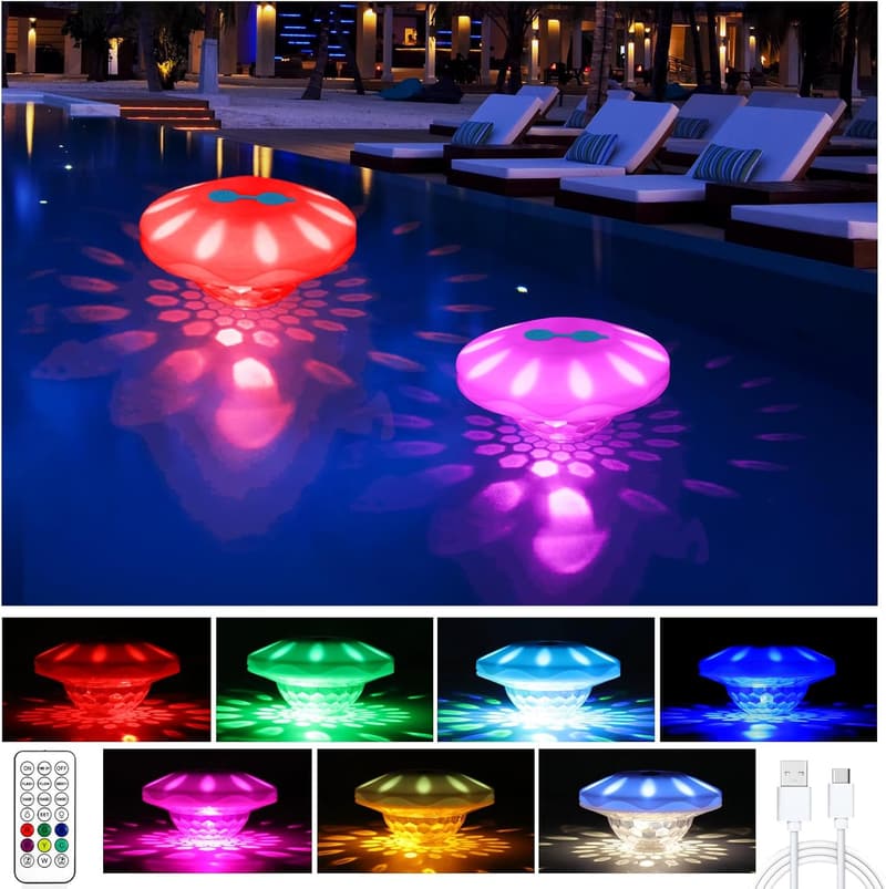 Wiederaufladbare Poolleuchte mit 7 Modi – Wasserdichte LED-Deko für Partys (2 Stk)