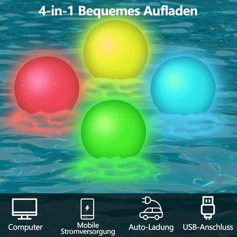 Schwimmende Poollichter mit Fernbedienung – 4er Set RGB, wasserdicht