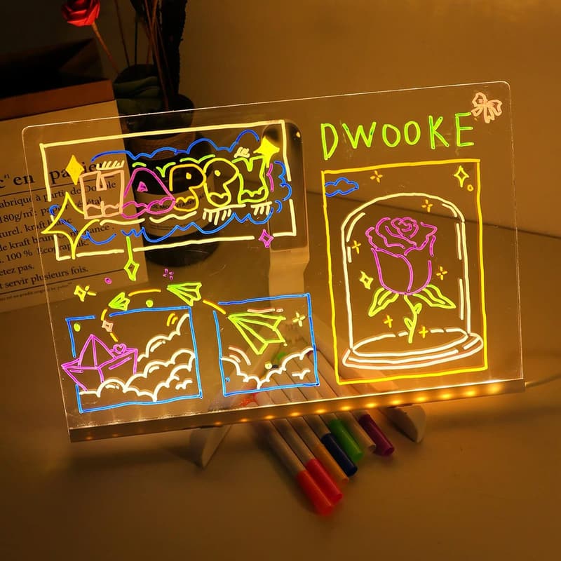 LED-Nachrichtentafel mit Stift und 7 Farben – Trocken abwischbar, beleuchtet