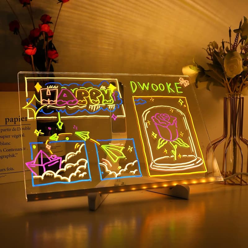 LED-Nachrichtentafel mit Stift und 7 Farben – Trocken abwischbar, beleuchtet