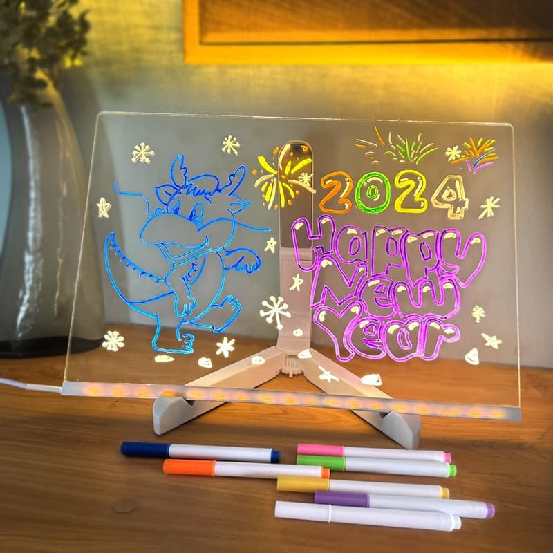 LED Schreibtafel 30x20 cm mit Ständer und 7 Farben, abwischbar