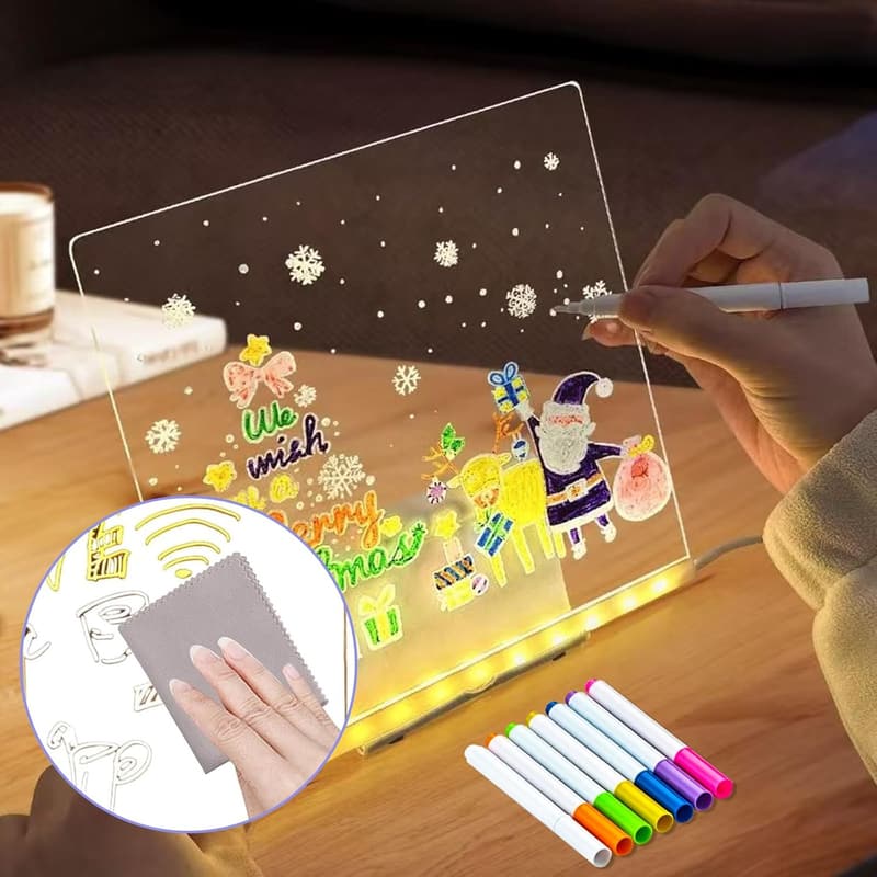 LED-Nachrichtentafel 30x20 cm - Abwischbar mit Neonstiften für Büro und Schule