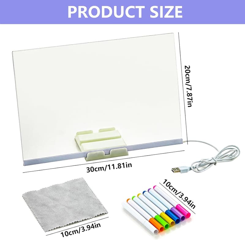 LED-Nachrichtentafel 30x20 cm - Abwischbar mit Neonstiften für Büro und Schule