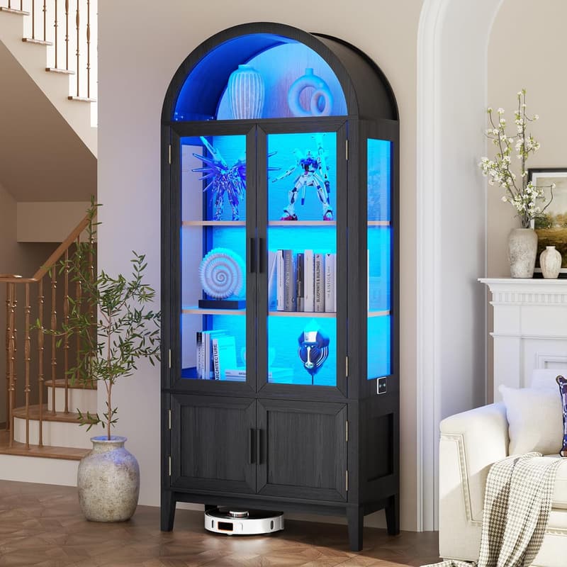 Schwarzer Vitrinenschrank mit LED-Beleuchtung und Sensorik für Sammler