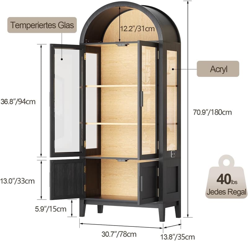 Schwarzer Vitrinenschrank mit LED-Beleuchtung und Sensorik für Sammler