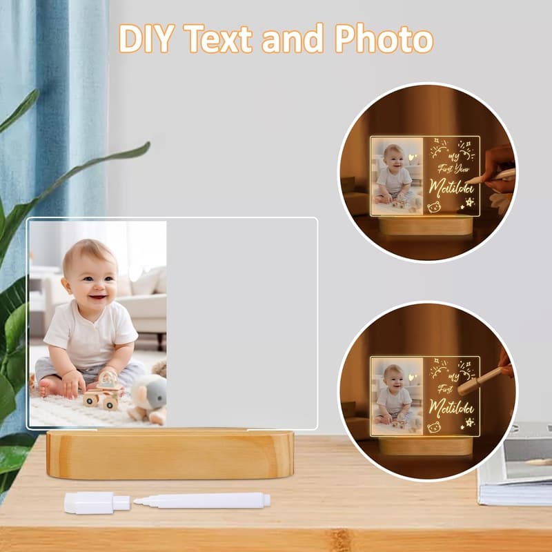 Personalisierte LED Notiztafel für Kinder – Abwischbare Lampe mit Stift