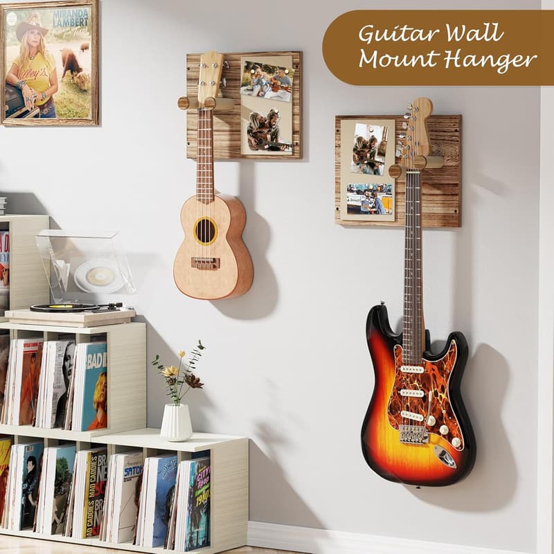 Wandhalterung für Gitarren aus Holz - 2 Stück, rustikal braun