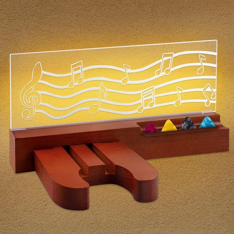 Beleuchteter Gitarrenhalter aus Holz mit Plektrumhalter für E-Gitarren und Ukulele