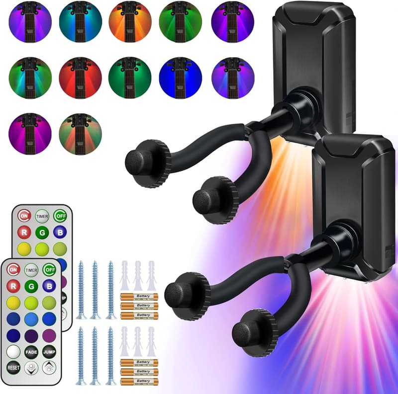 RGB Gitarren-Wandhalterung mit Fernbedienung, 2 Stück für E-Gitarren und Bässe