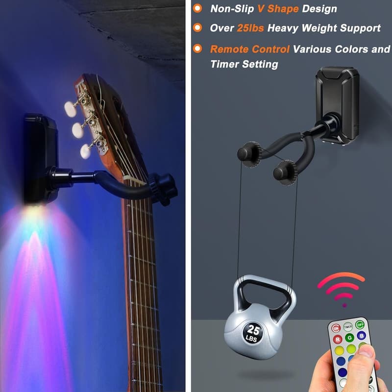 RGB Gitarren-Wandhalterung mit Fernbedienung, 2 Stück für E-Gitarren und Bässe