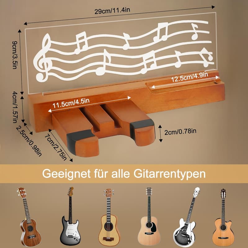 Gitarrenhalter mit LED-Beleuchtung im Notenblatt-Design, USB-betrieben
