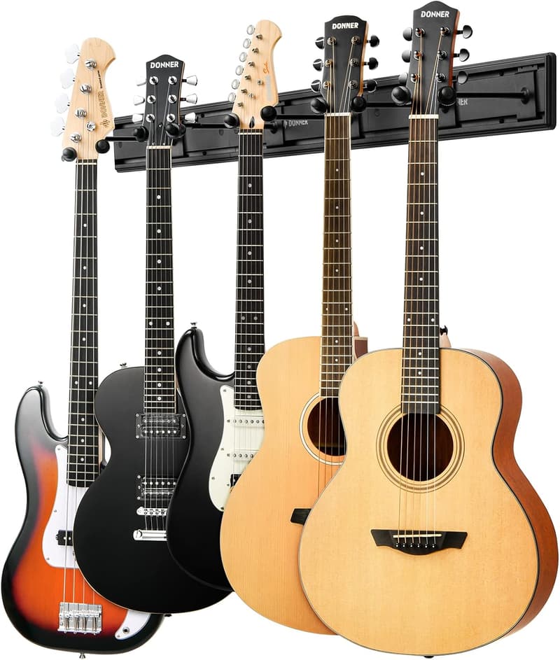Gitarrenwandhalterung mit 5 verstellbaren Aufhängungen für E-Gitarren und Bässe