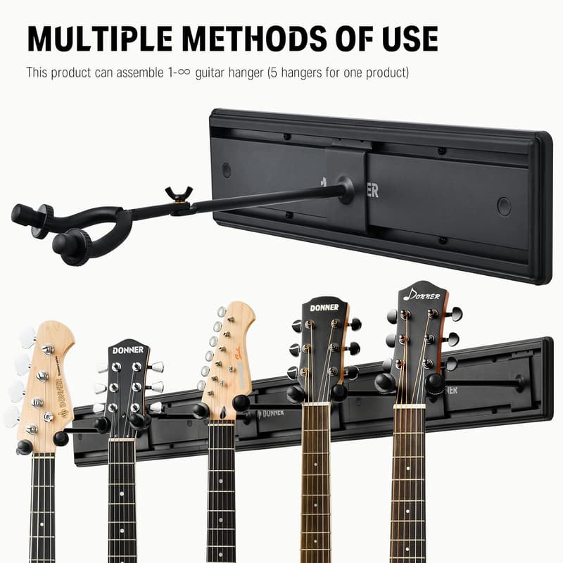Gitarrenwandhalterung mit 5 verstellbaren Aufhängungen für E-Gitarren und Bässe