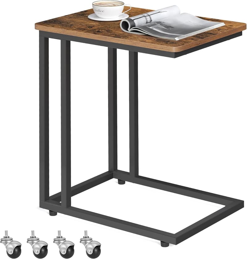 Mobiler C-förmiger Beistelltisch mit Rollen, vintagebraun-schwarz
