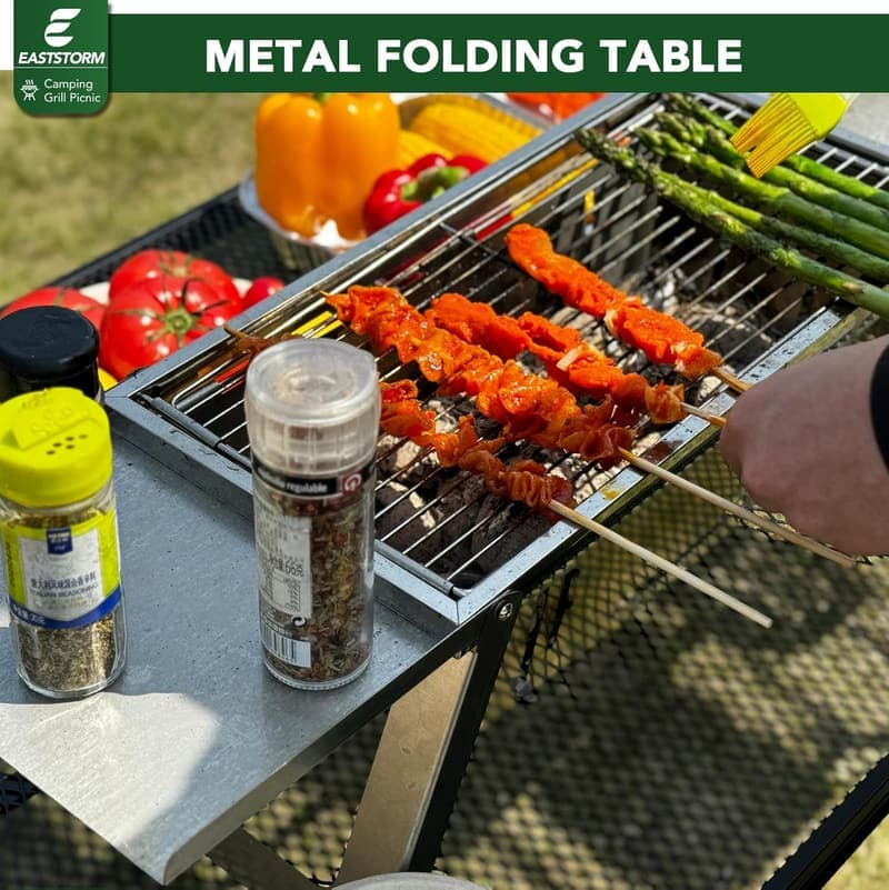 Klappbarer Campingtisch 60×40 cm mit Metallgitterplatte, höhenverstellbar