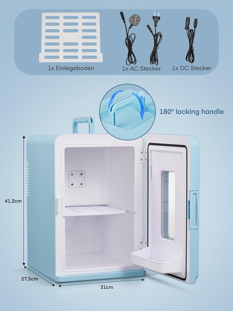 Mini Kühlschrank 15L für Büro und Auto, Kühl- und Heizfunktion, Blau