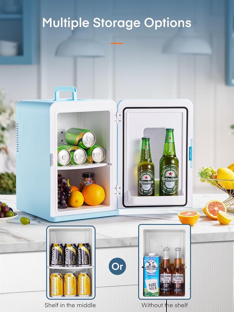 Mini Kühlschrank 15L für Büro und Auto, Kühl- und Heizfunktion, Blau