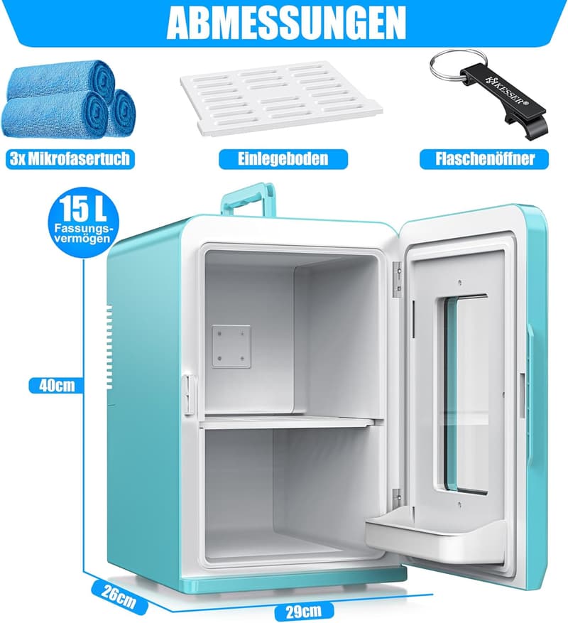 Tragbare Kühl- und Heizbox 15L für Auto und Camping – Hellblau