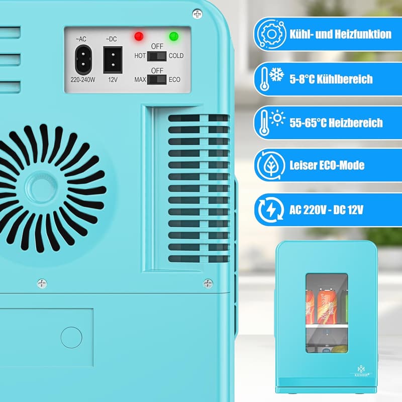 Tragbare Kühl- und Heizbox 15L für Auto und Camping – Hellblau