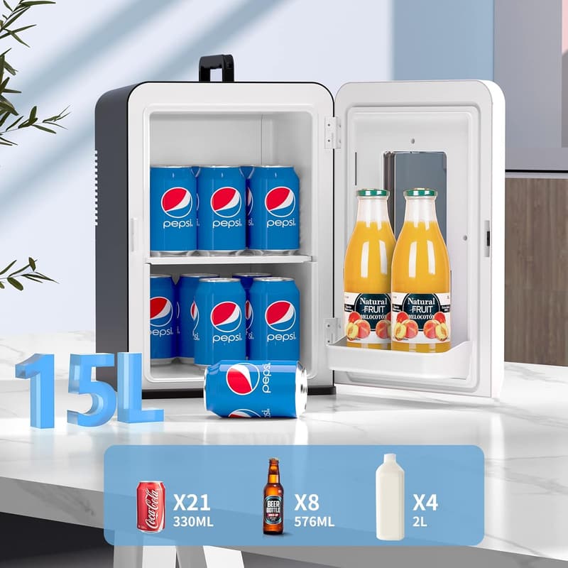 Cumeod Mini Kühlschrank 15L, 2-in-1 Kühl- und Heizfunktion, schwarz