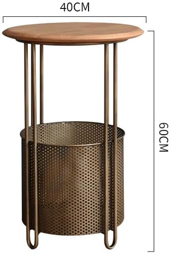 Runder Beistelltisch aus Massivholz mit Metallkorb - Vintage-Design 40xH60cm