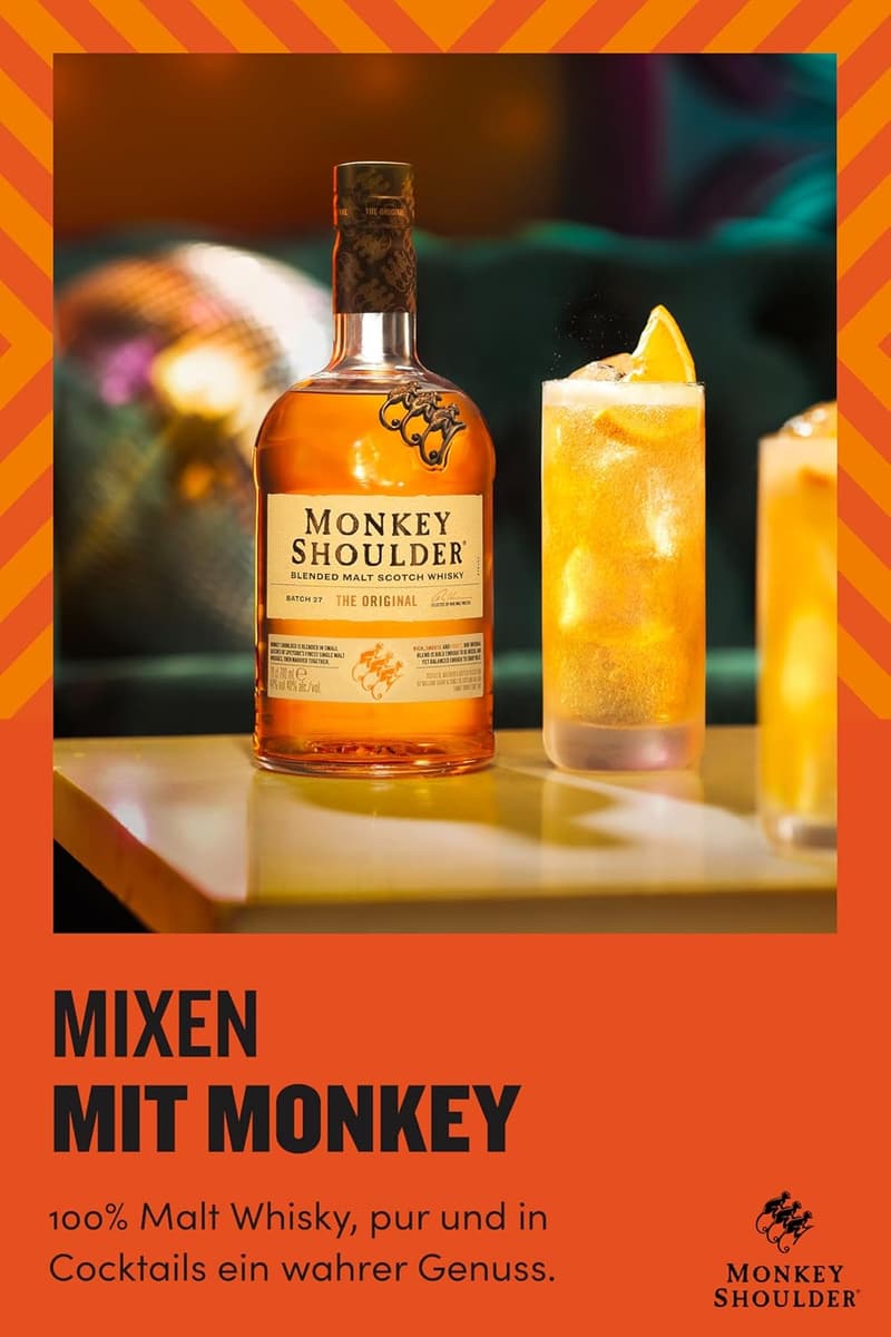 Monkey Shoulder Blended Malt Scotch Whisky, 70cl – exklusives Geschenk für Whisky-Liebhaber