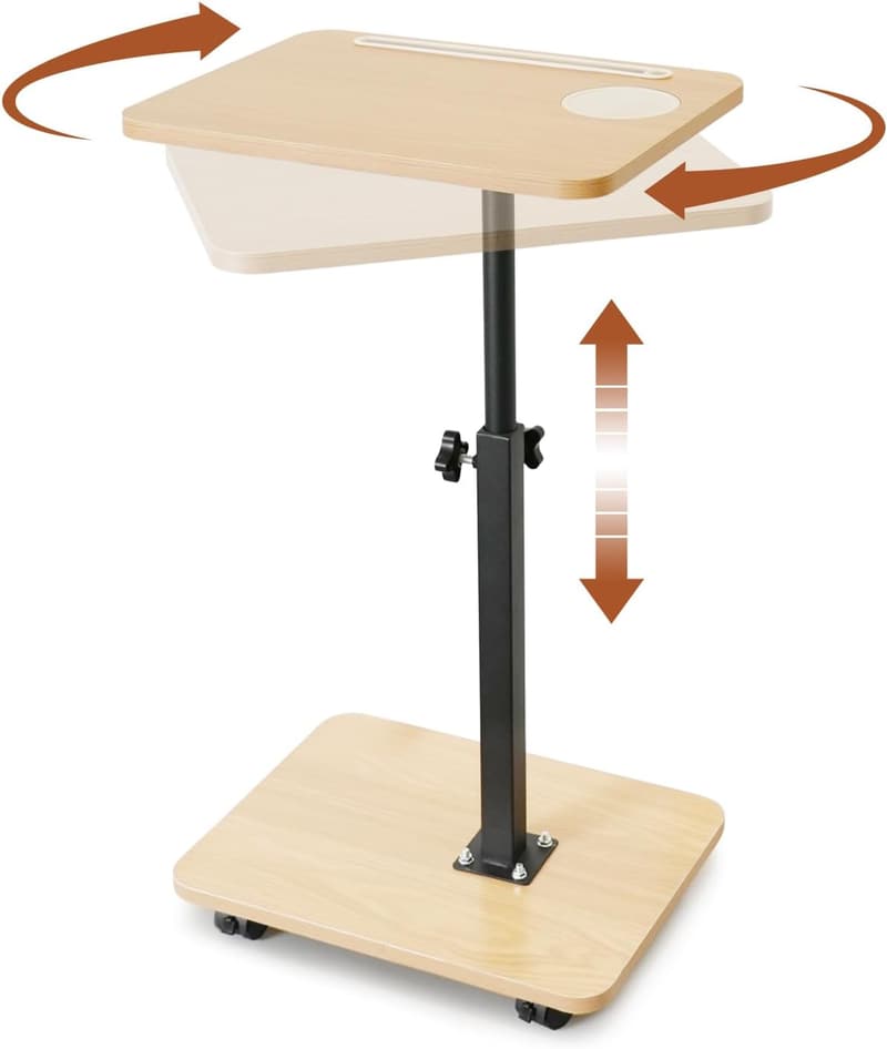 Höhenverstellbarer C-Form Beistelltisch mit Rollen im Industriedesign