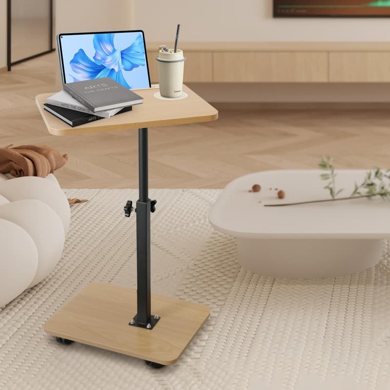 Höhenverstellbarer C-Form Beistelltisch mit Rollen im Industriedesign