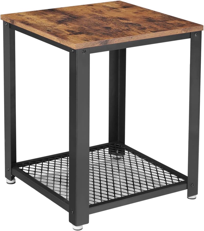 Industrie-Design Beistelltisch mit Gitterablage im Used Look