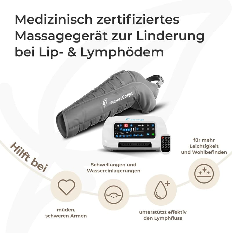 Lymphmassagegerät für den linken Arm mit 8 Luftkammern und 6 Programmen