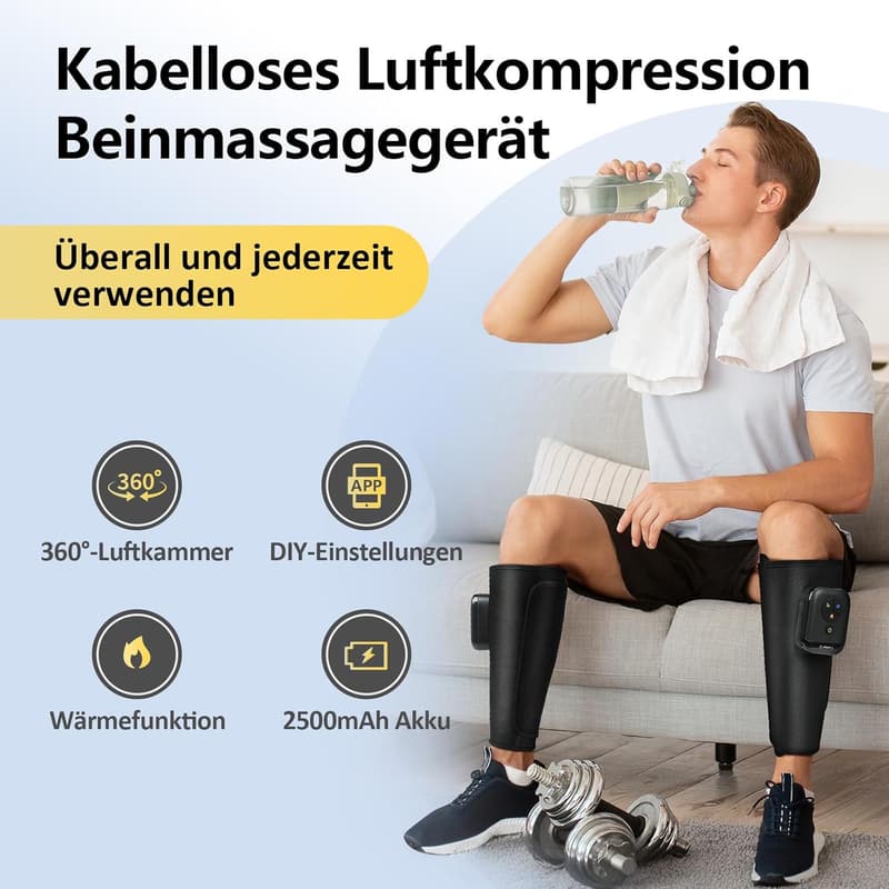 Kabelloses Beinmassagegerät mit Heizung und Luftkompression, 2 Stück
