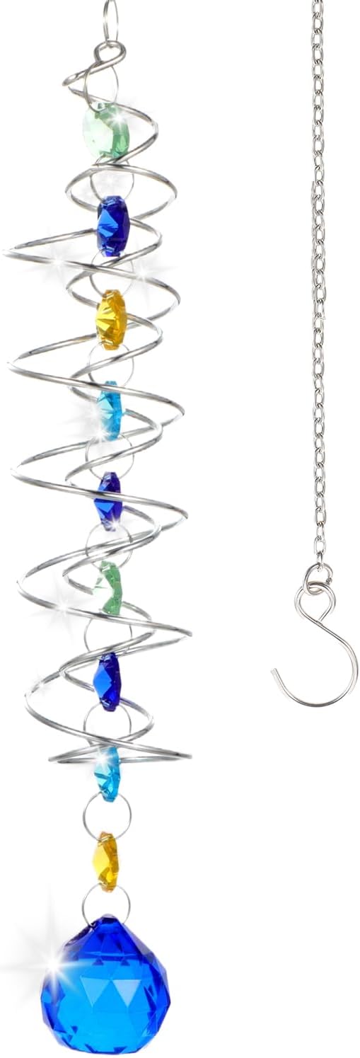 Kristall Sonnenfänger mit Doppelspirale und blauer Kugel für Garten und Hochzeiten