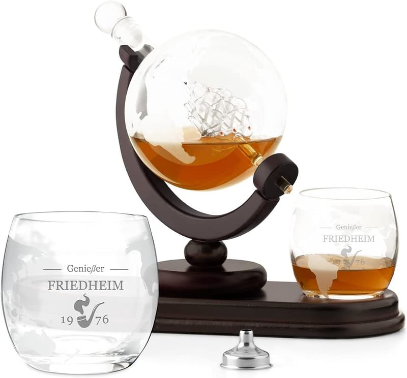 Personalisierte Whisky Karaffe mit Gravur und 2 Gläsern – 850 ml – Geburtstagsgeschenk für Männer