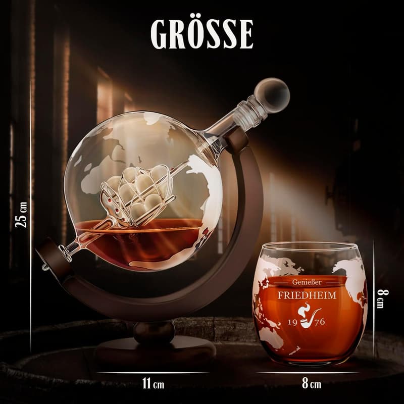 Personalisierte Whisky Karaffe mit Gravur und 2 Gläsern – 850 ml – Geburtstagsgeschenk für Männer