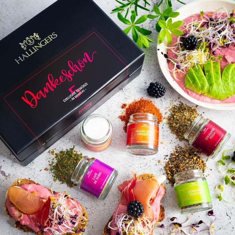 Handgemachtes Gewürz Geschenkset zur Danksagung – 5 Gewürze aus aller Welt